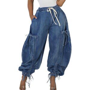 Women's Plus Size Wide Leg Baggy Jeans Stretch Denim Casual Streetwear